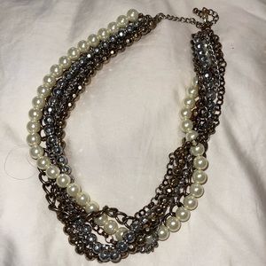 Premier Designs Jewelry “Wow Factor” faux pearl, gold, silver choker necklace